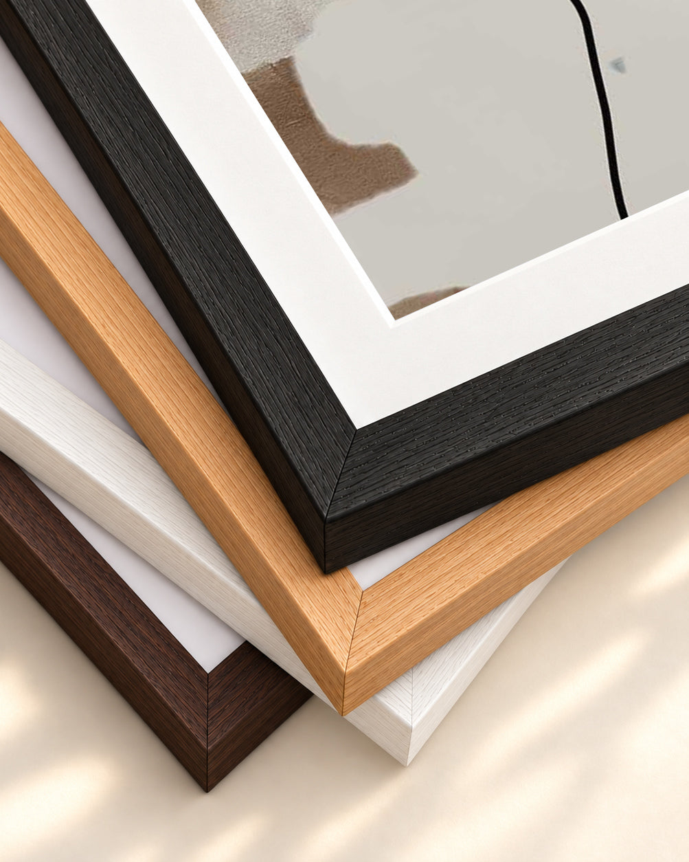Abstract Neutral Textures Art Print — framed print corner with 5 cm mount and bevel