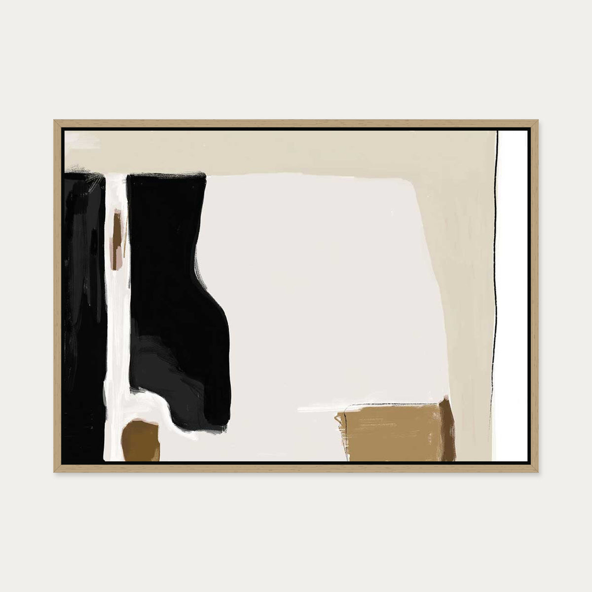 Abstract Pastel Beige Canvas Art — 50 x 70 cm — Oak Frame