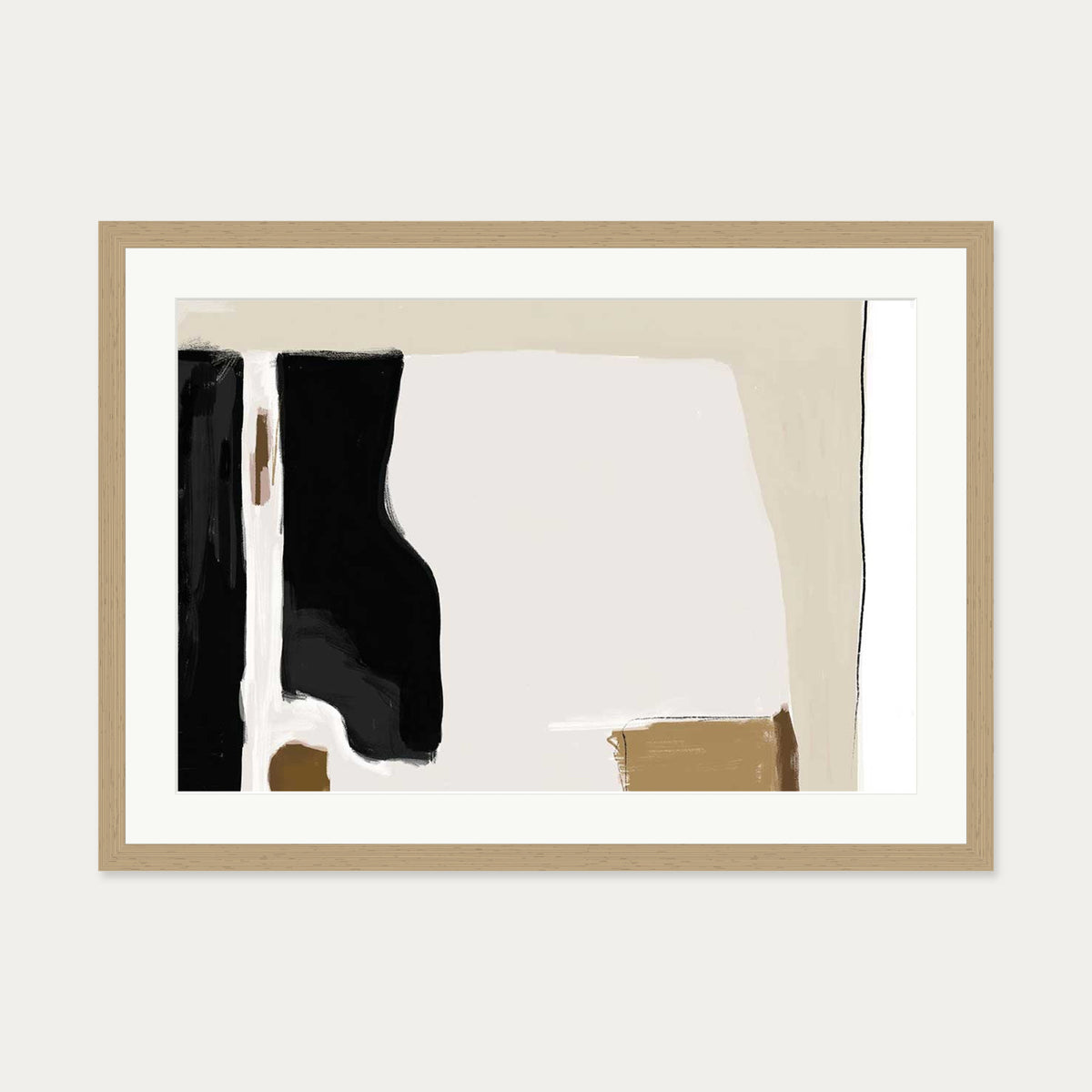 Abstract Pastel Beige Colours Art Print — 50 x 70 cm — Oak Frame