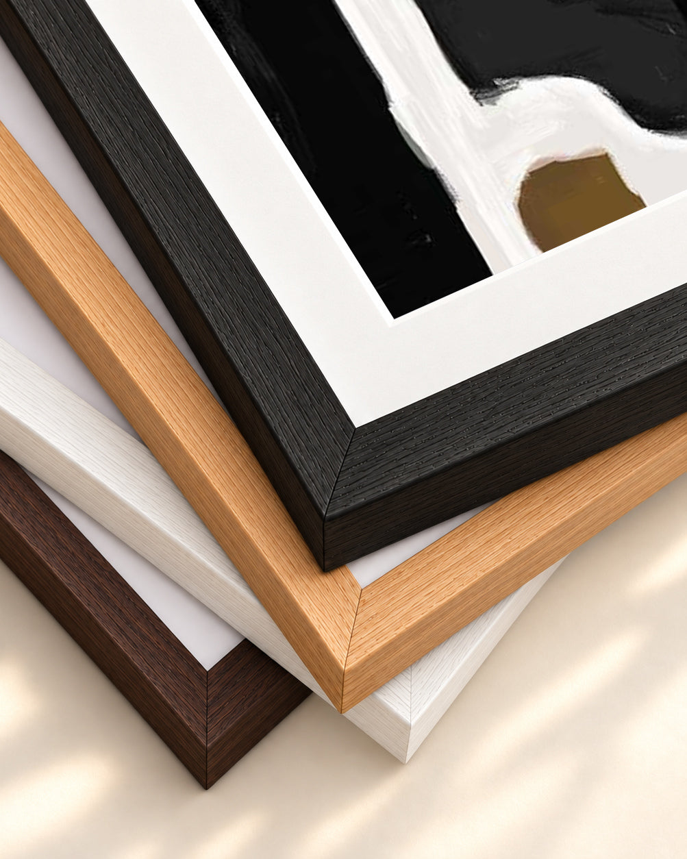Abstract Pastel Beige Colours Art Print — framed print corner with 5 cm mount and bevel