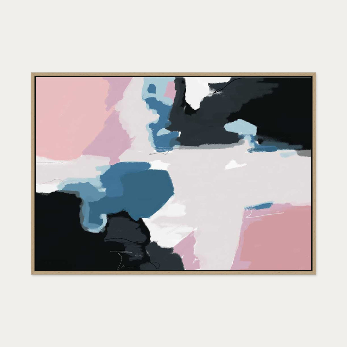 Abstract Pastel Colours 2 Canvas Art — 70 x 100 cm — Oak Frame