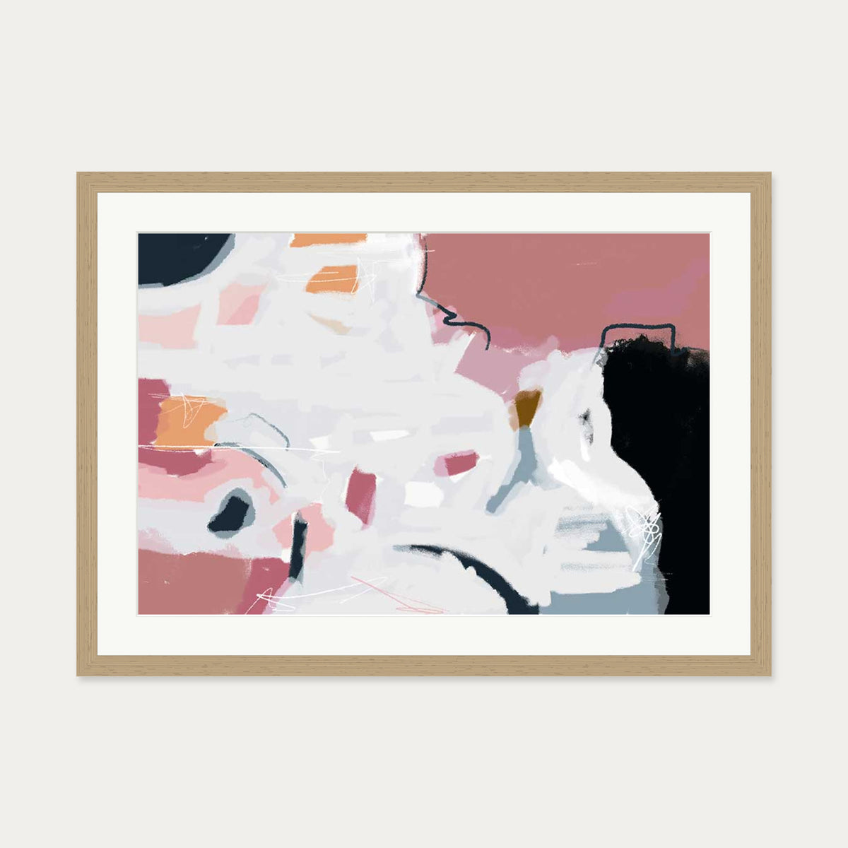Abstract Pastel Hues Art Print — 50 x 70 cm — Oak Frame