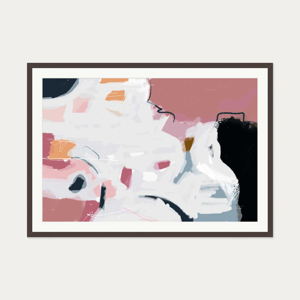 Abstract Pastel Hues Art Print — 70 x 100 cm — Brown Frame