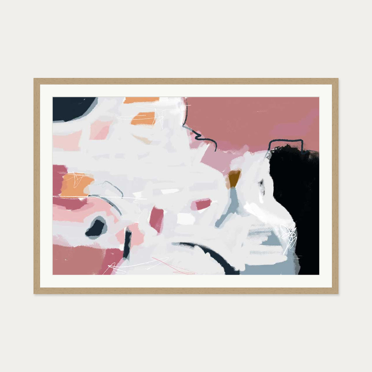 Abstract Pastel Hues Art Print — 70 x 100 cm — Oak Frame