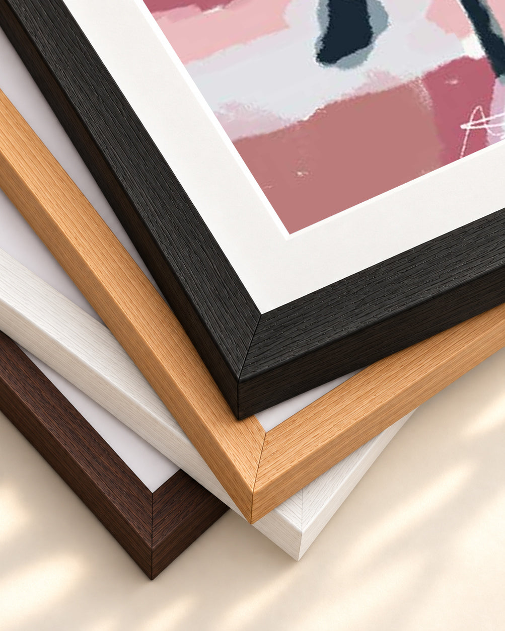 Abstract Pastel Hues Art Print — framed print corner with 5 cm mount and bevel