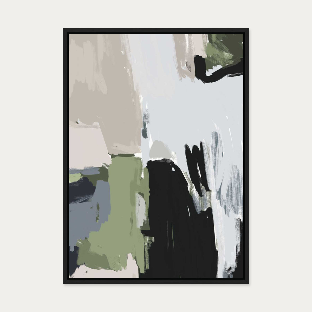Abstract Green Pastel Canvas Art — 50 x 70 cm — Black Frame
