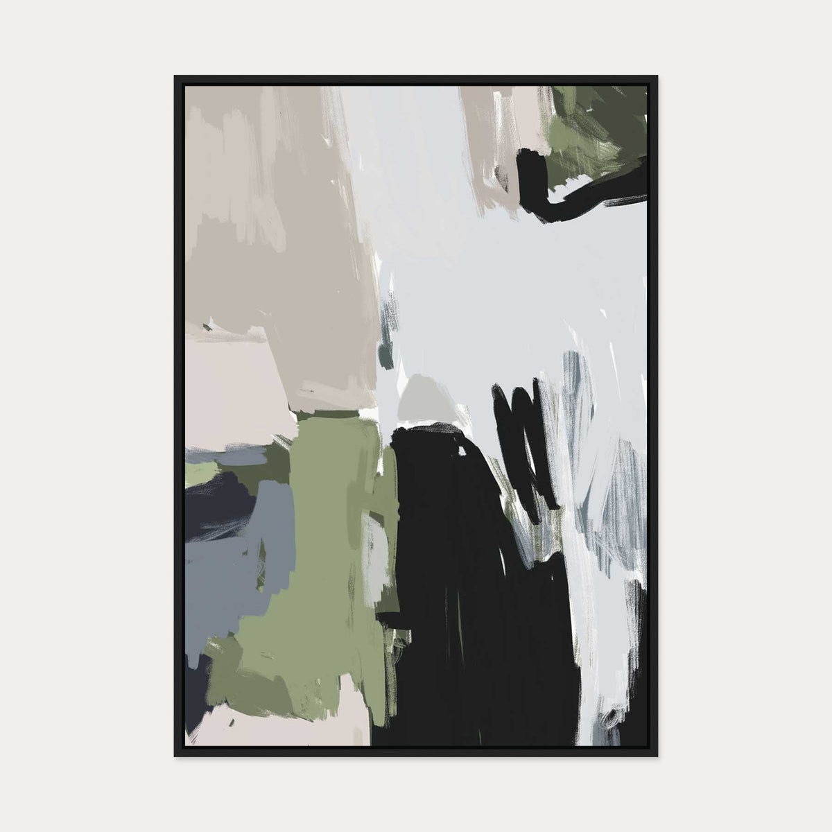 Abstract Green Pastel Canvas Art — 70 x 100 cm — Black Frame