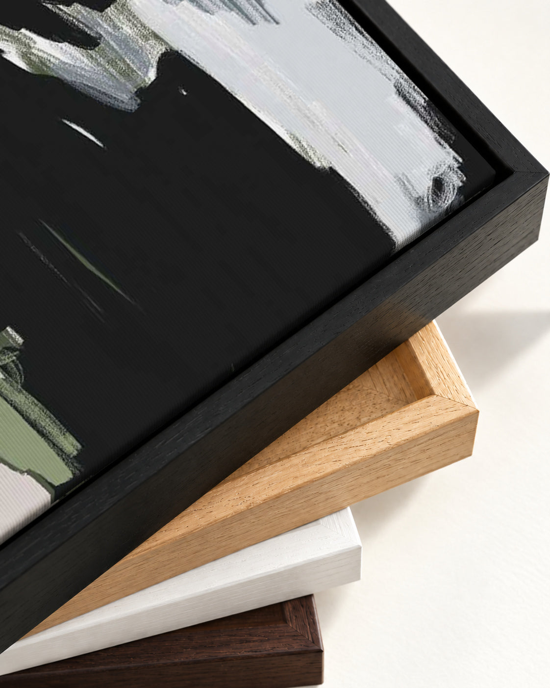 Abstract Green Pastel Canvas Art — framed canvas corner and wrapped canvas detail