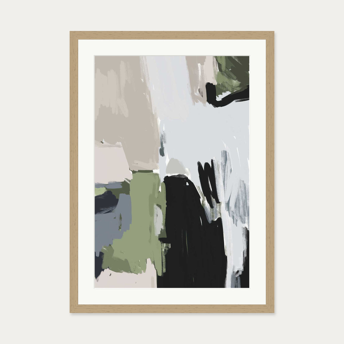 Abstract Pastel Multicolour Art Print — 50 x 70 cm — Oak Frame