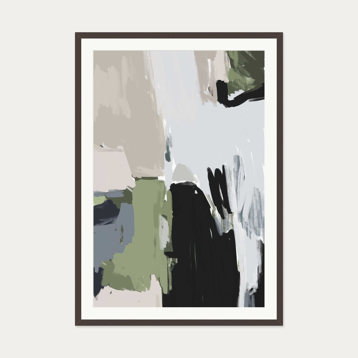 Abstract Pastel Multicolour Art Print — 70 x 100 cm — Brown Frame