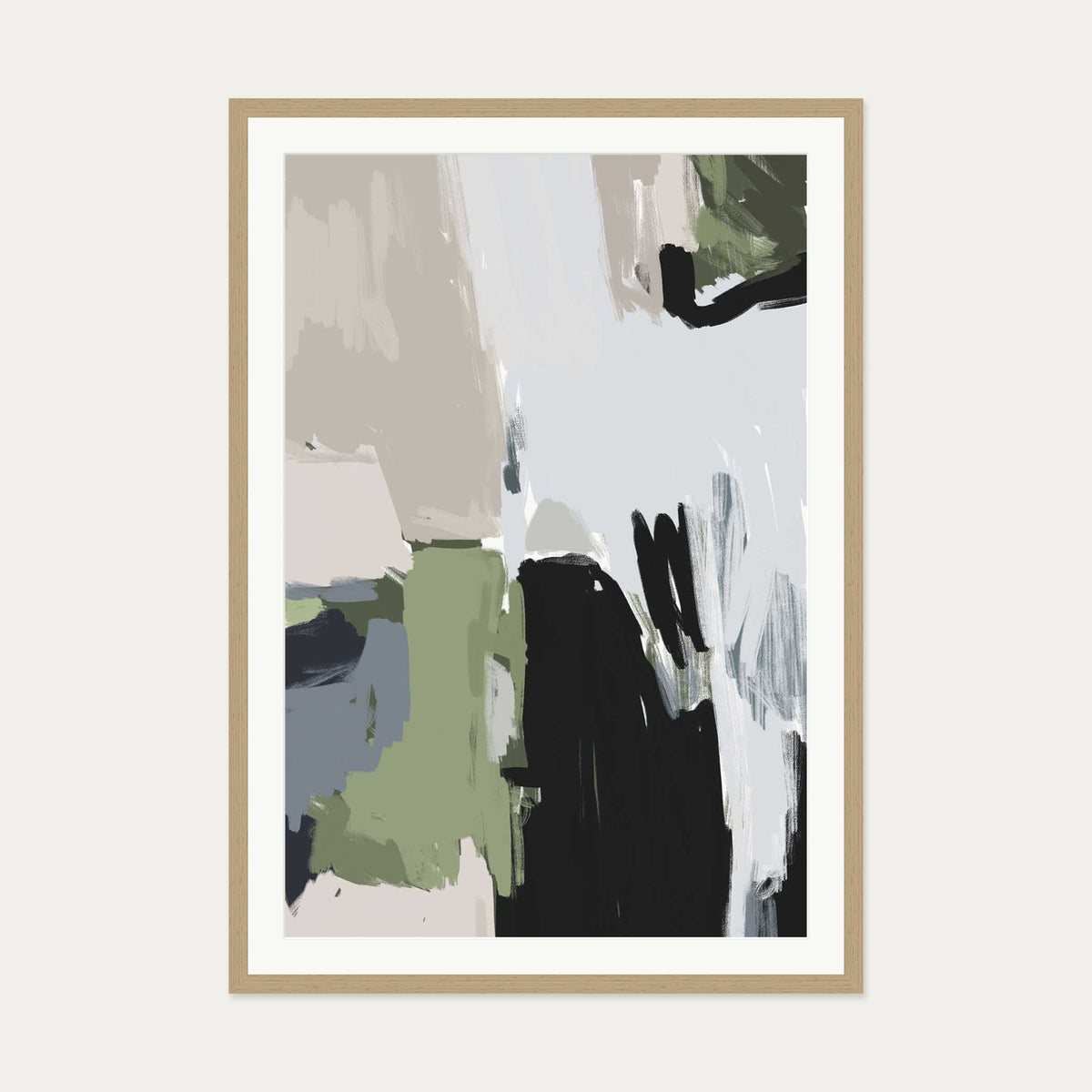 Abstract Pastel Multicolour Art Print — 70 x 100 cm — Oak Frame