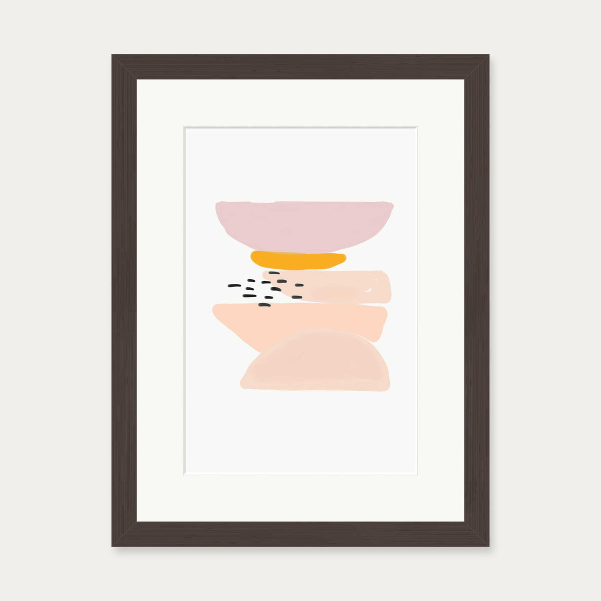Abstract Pastel Shapes 2 Art Print — 30 x 40 cm — Brown Frame