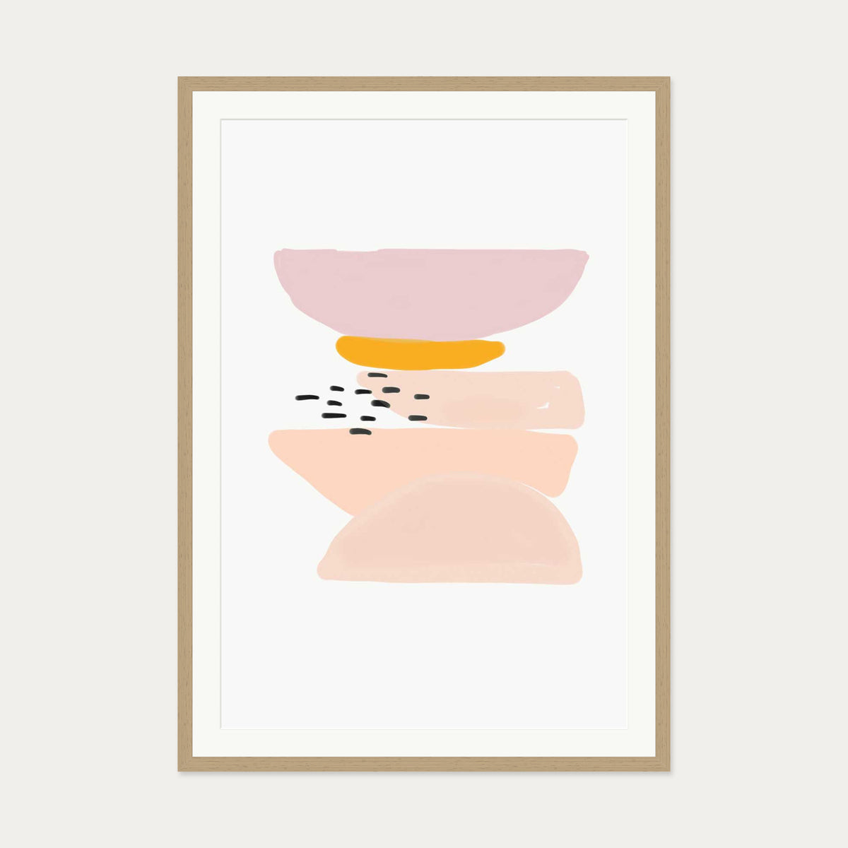 Abstract Pastel Shapes 2 Art Print — 70 x 100 cm — Oak Frame