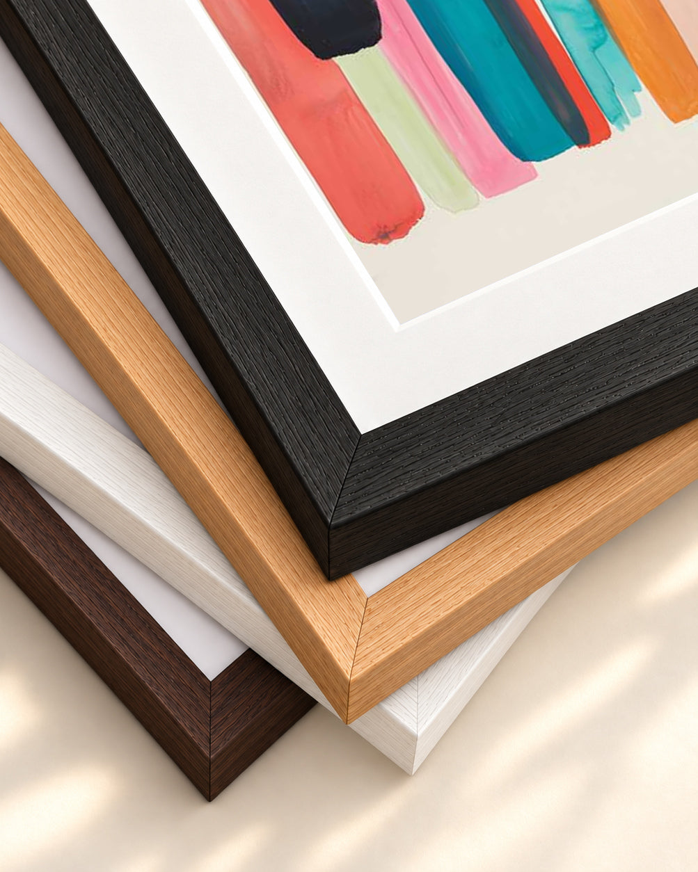 Abstract Rainbow Wall Art — framed print corner with 5 cm mount and bevel
