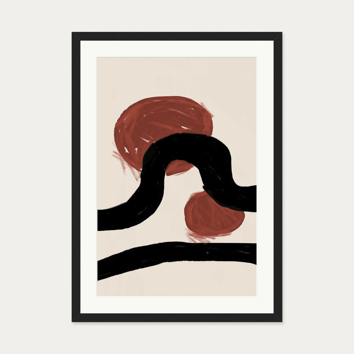 Abstract Red Moons Art Print — 50 x 70 cm — Black Frame