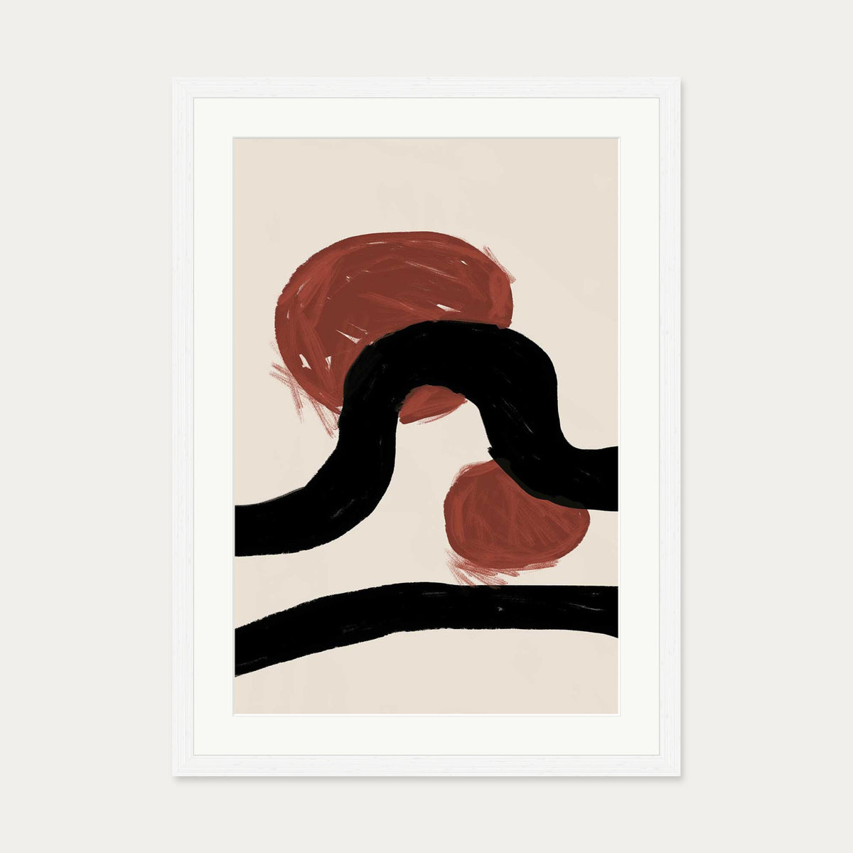 Abstract Red Moons Art Print — 50 x 70 cm — White Frame