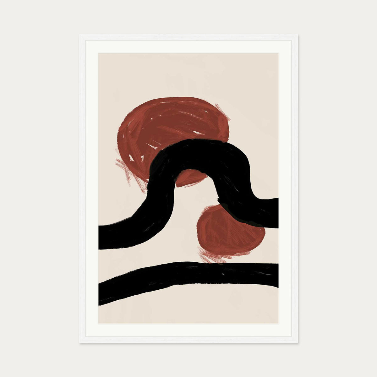 Abstract Red Moons Art Print — 70 x 100 cm — White Frame
