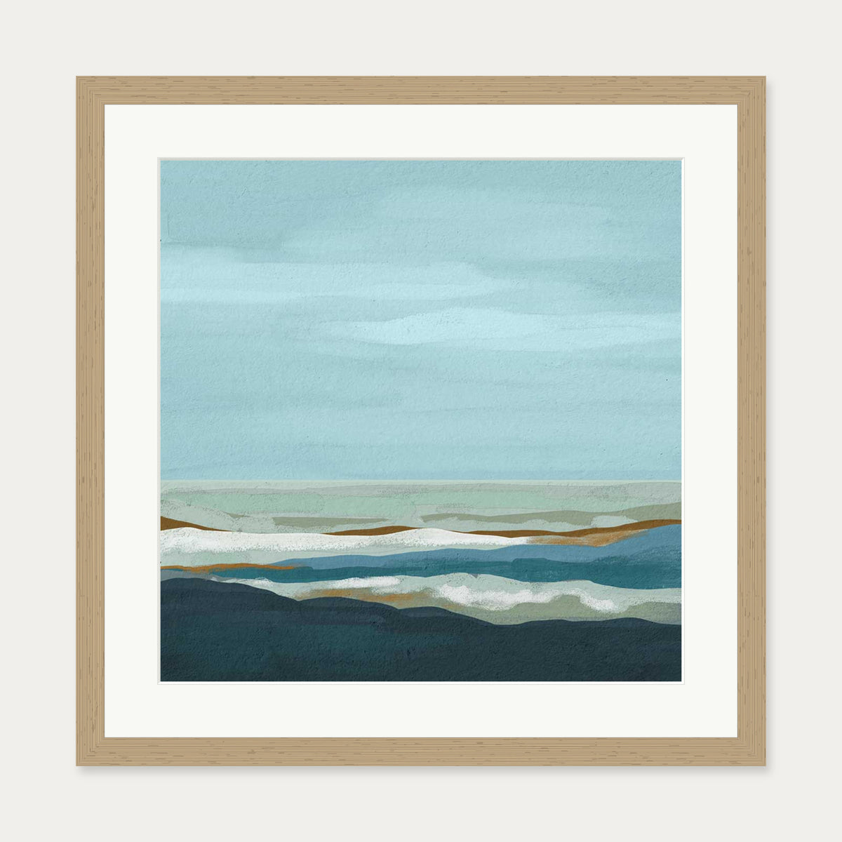 Abstract Seascape Art Print — 50 x 50 cm — Oak Frame