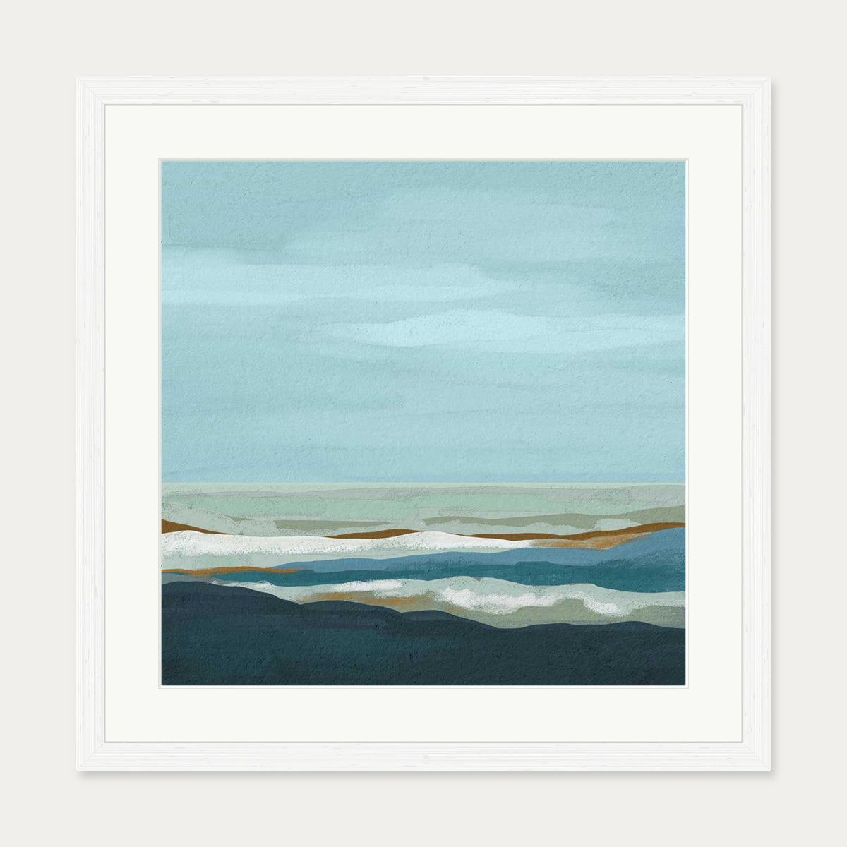 Abstract Seascape Art Print — 50 x 50 cm — White Frame