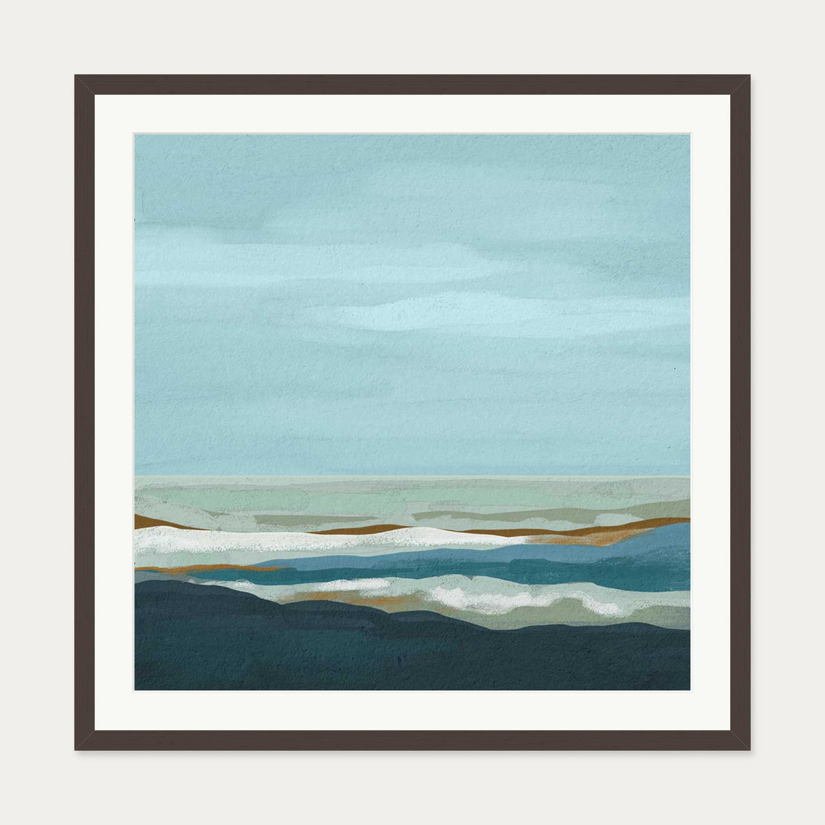 Abstract Seascape Art Print — 70 x 70 cm — Brown Frame