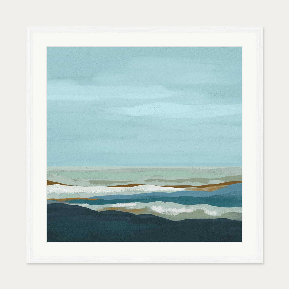 Abstract Seascape Art Print — 70 x 70 cm — White Frame