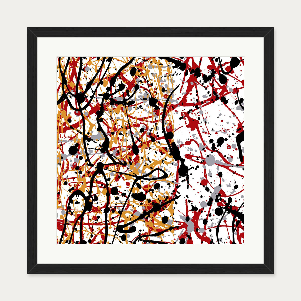 Abstract Splatter Art Print — 50 x 50 cm — Black Frame