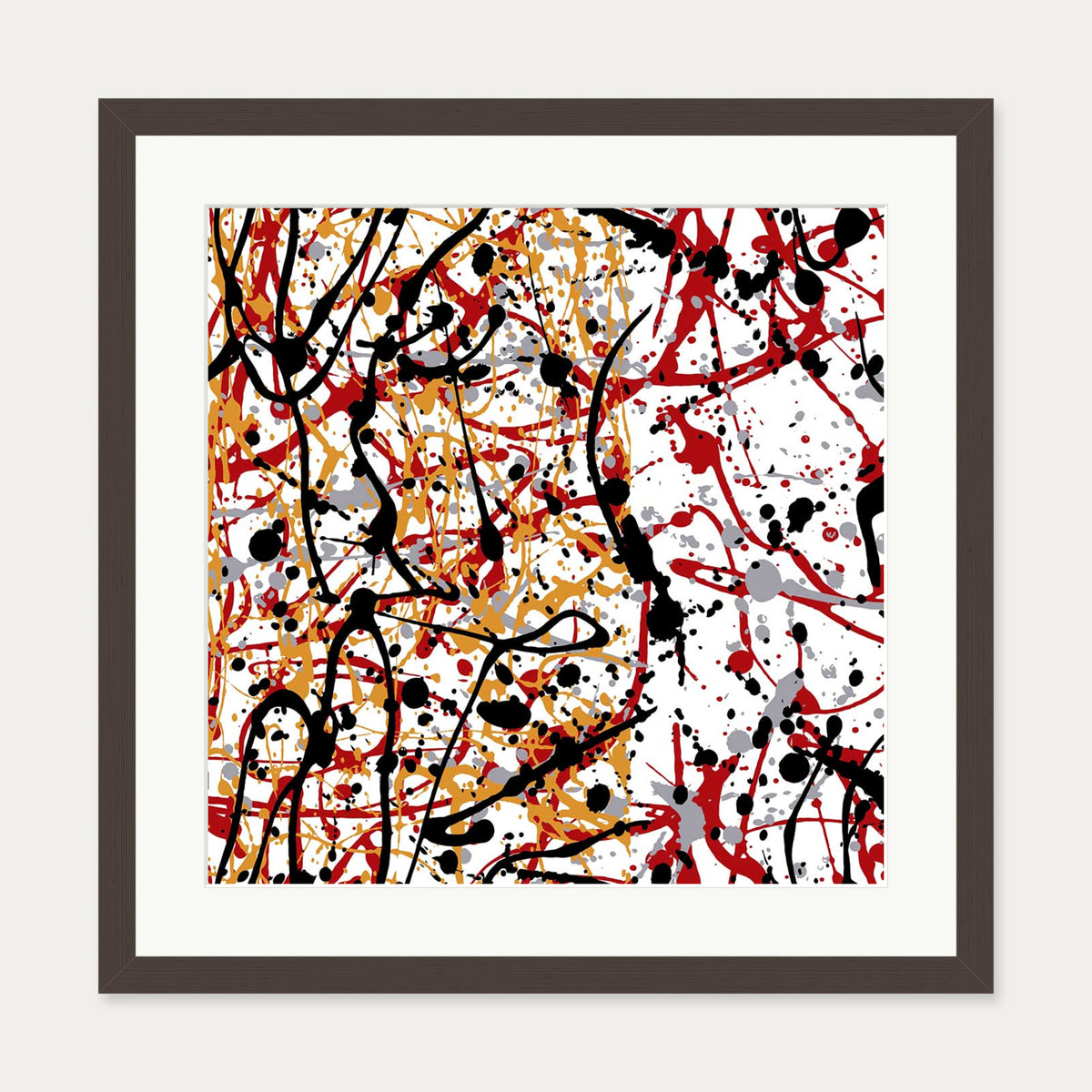 Abstract Splatter Art Print — 50 x 50 cm — Brown Frame