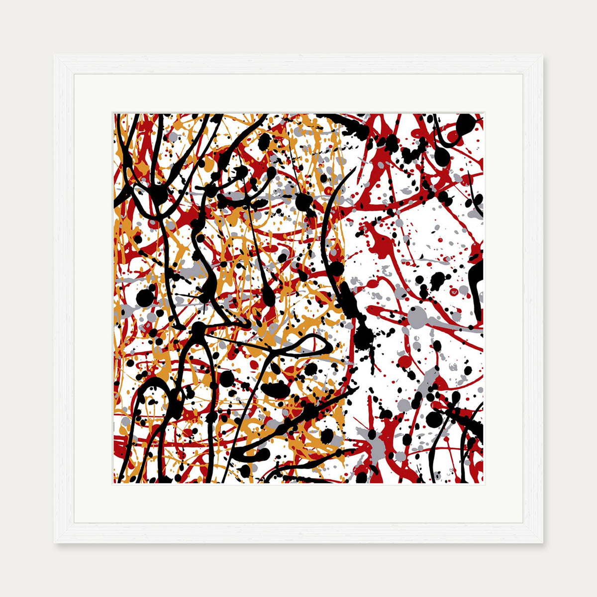 Abstract Splatter Art Print — 50 x 50 cm — White Frame