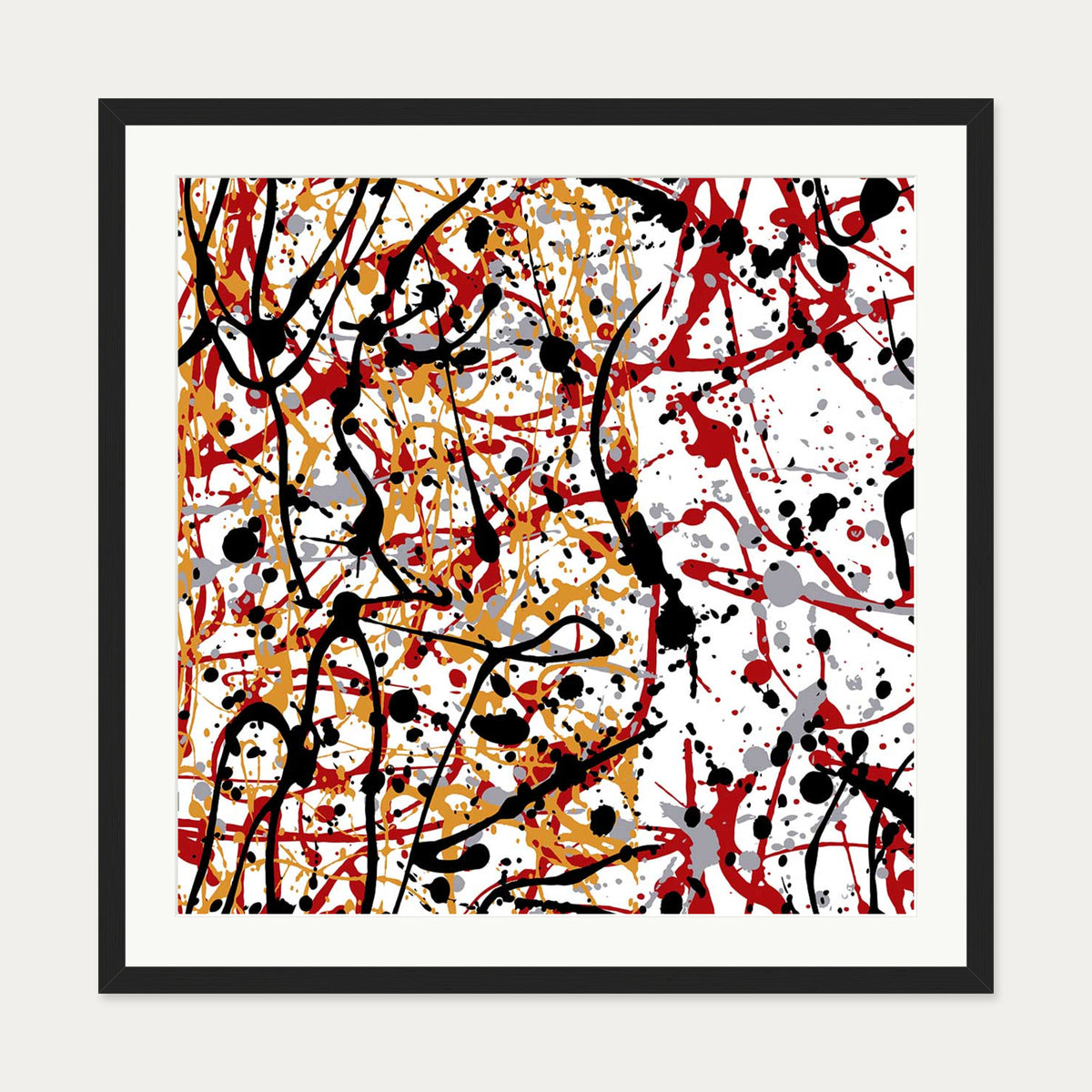 Abstract Splatter Art Print — 70 x 70 cm — Black Frame