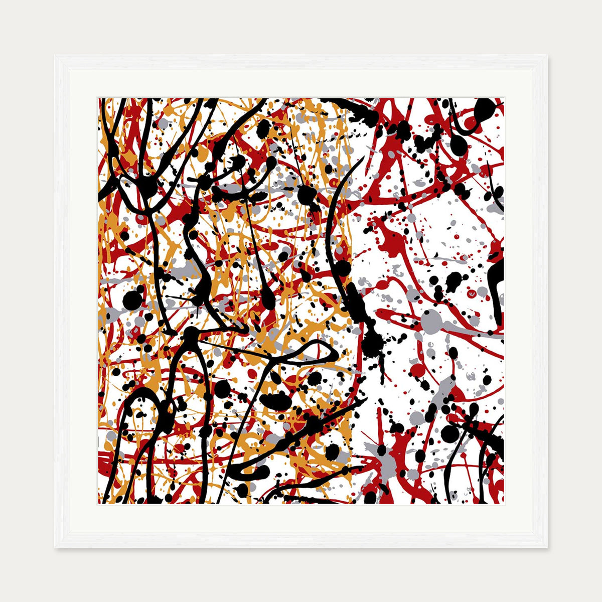 Abstract Splatter Art Print — 70 x 70 cm — White Frame