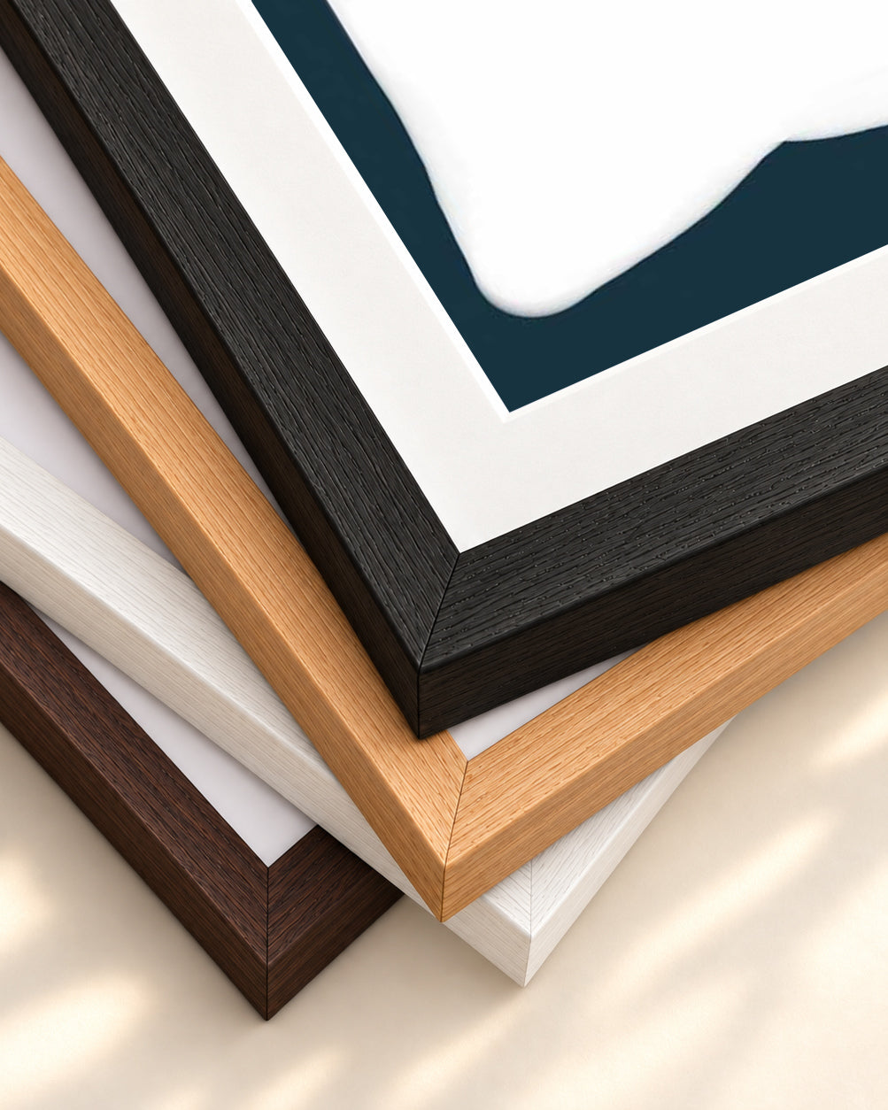 Abstract Sun On Waves Art Print — framed print corner with 5 cm mount and bevel
