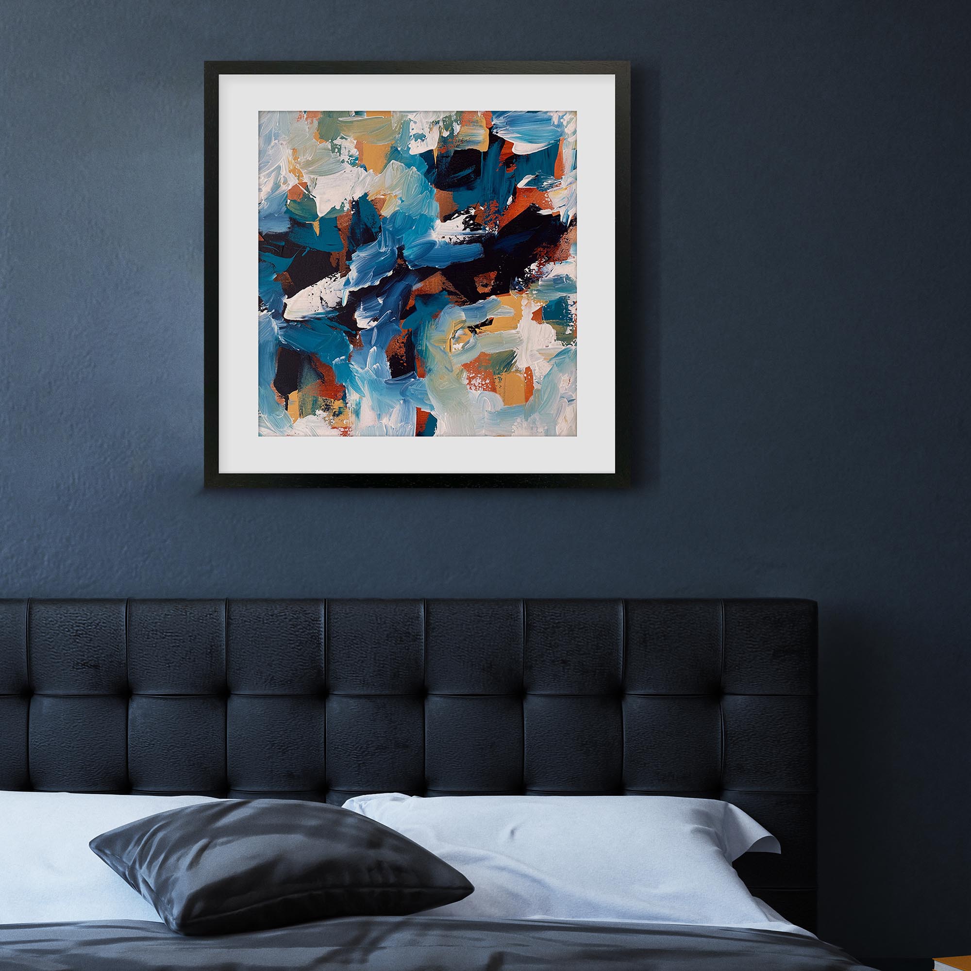 Blue Coastline Abstract Framed Art
