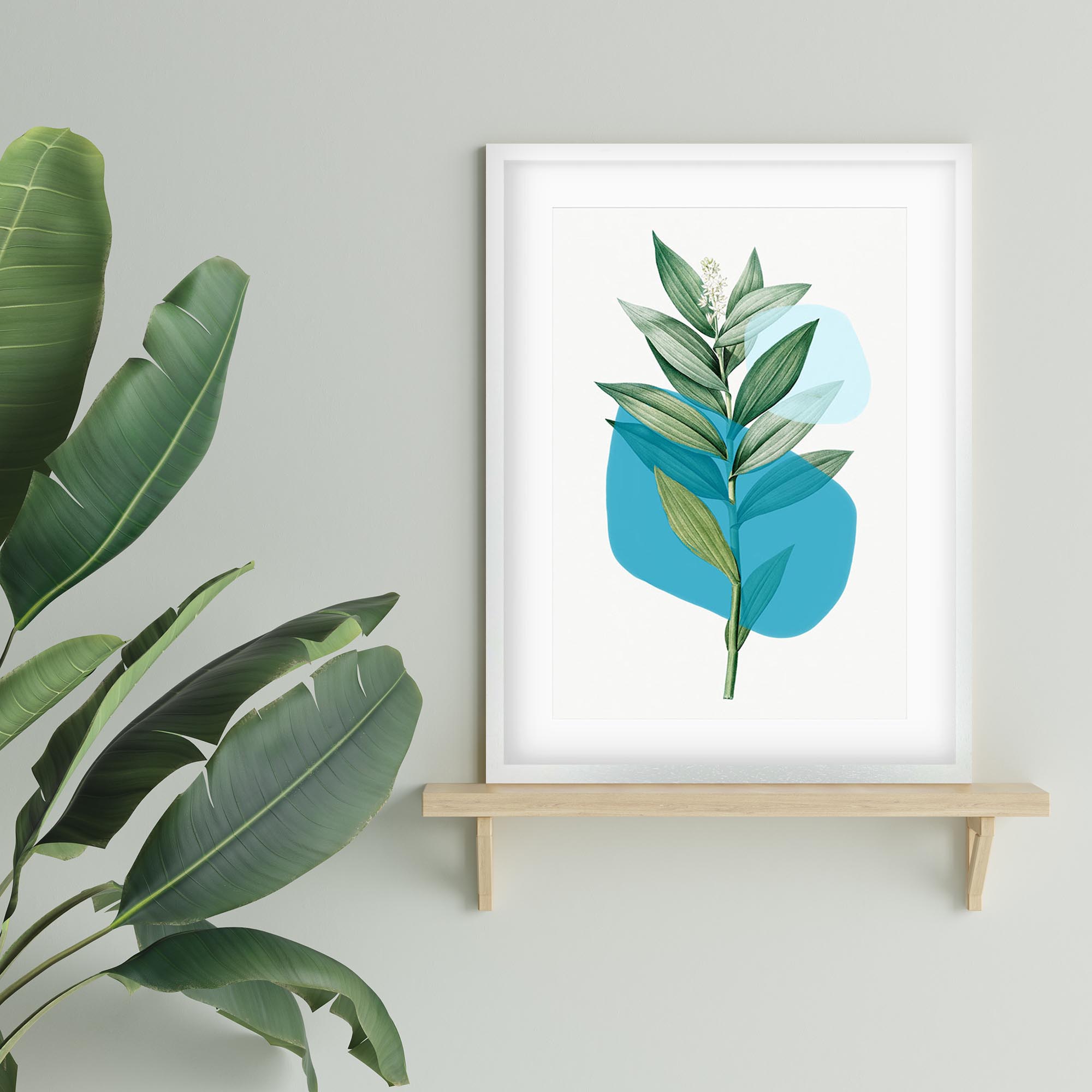 Botanical Leaf With Abstract Shapes Framed Art