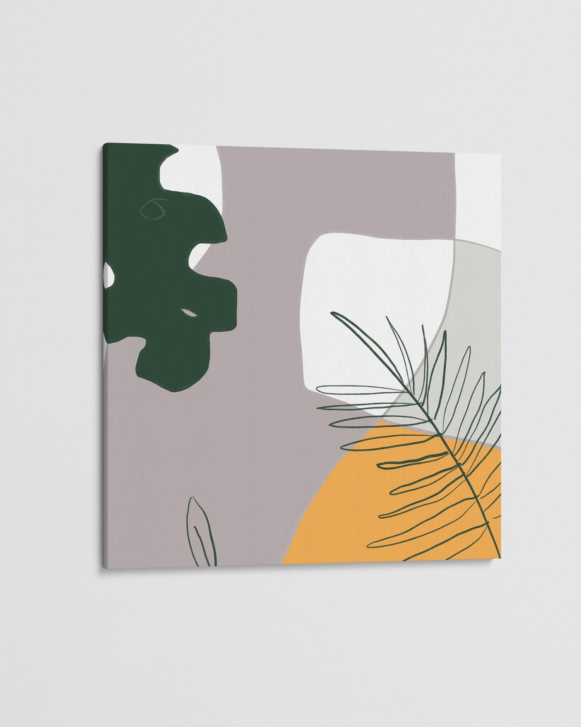 Abstract design with green, gray, and orange shapes on a light gray background