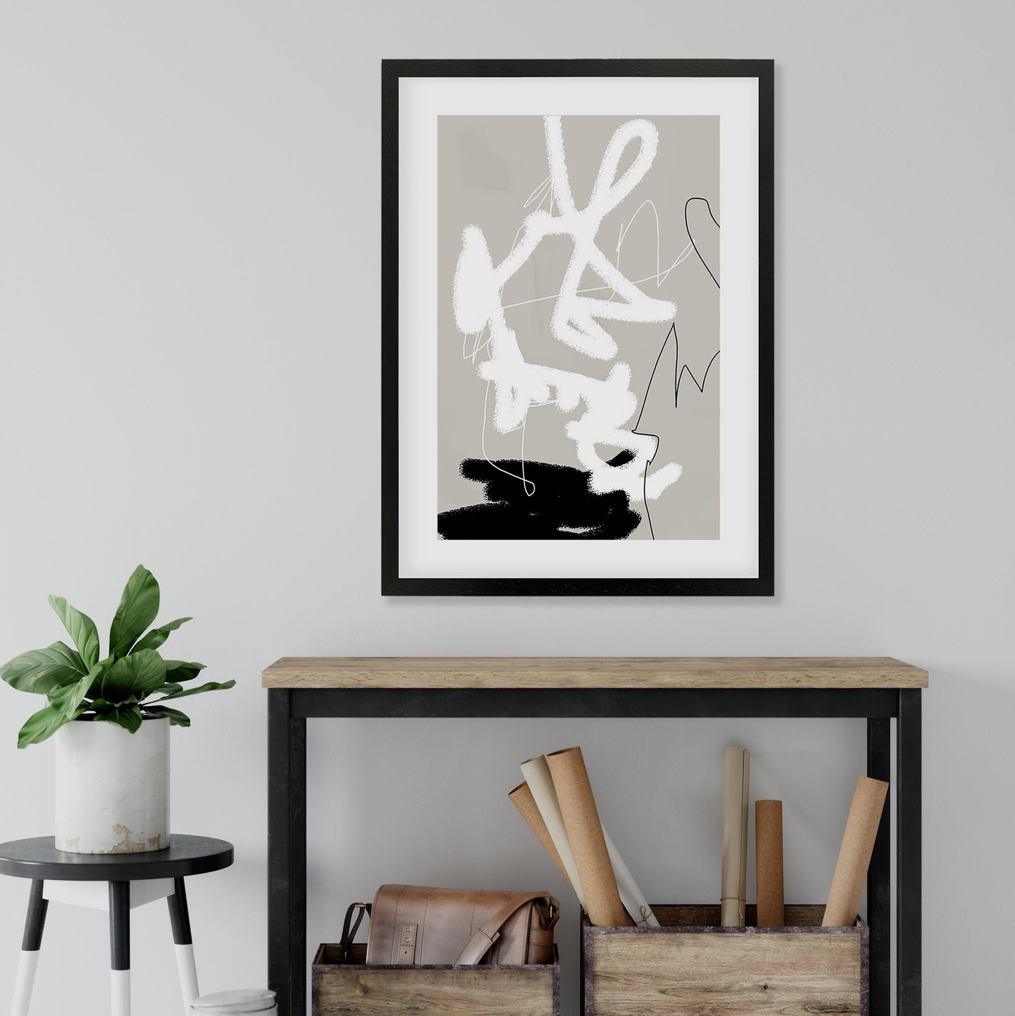 Abstract Lines on Beige Framed Art