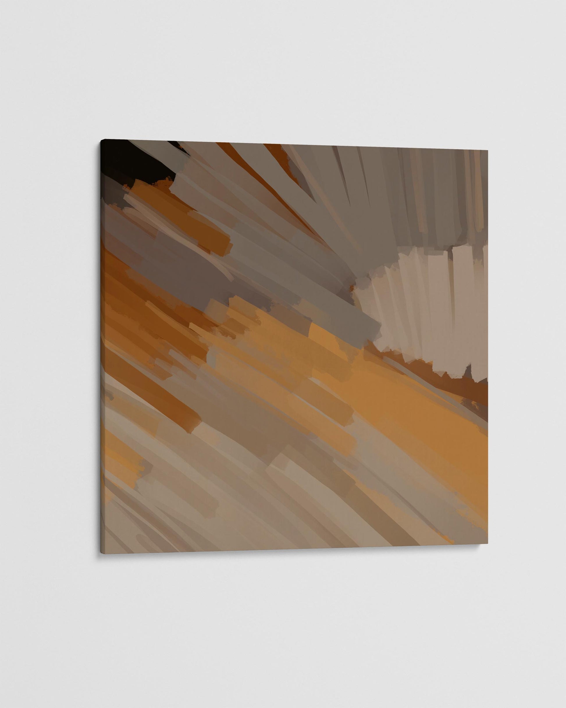 Abstract art piece with brown and beige colors on a light gray background
