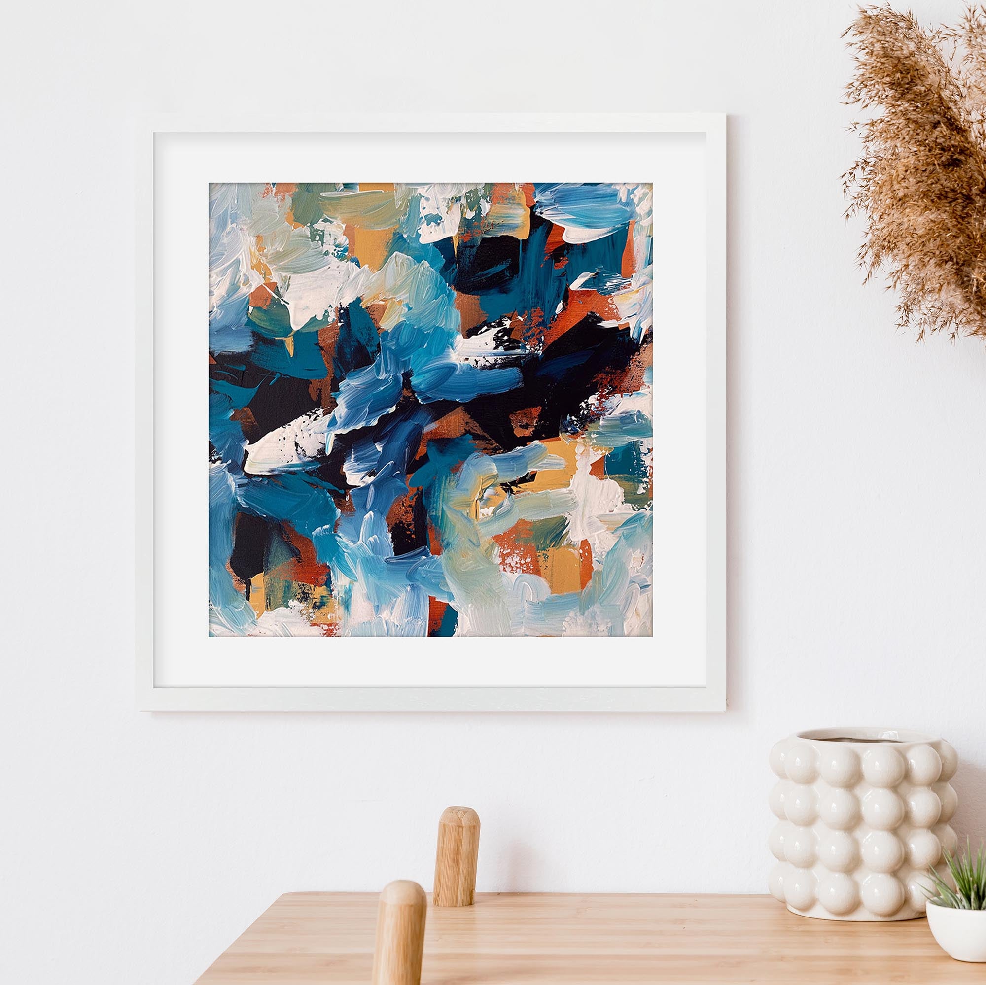 Blue Coastline Abstract Framed Art