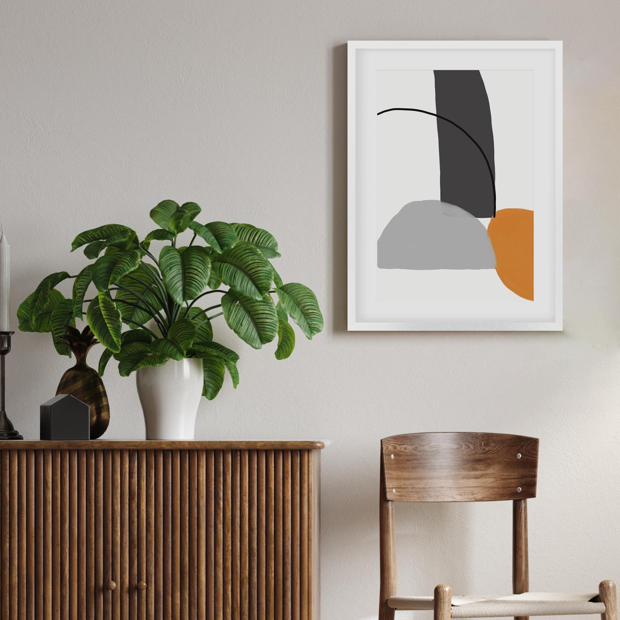 Abstract Line Orange Grey Framed Art