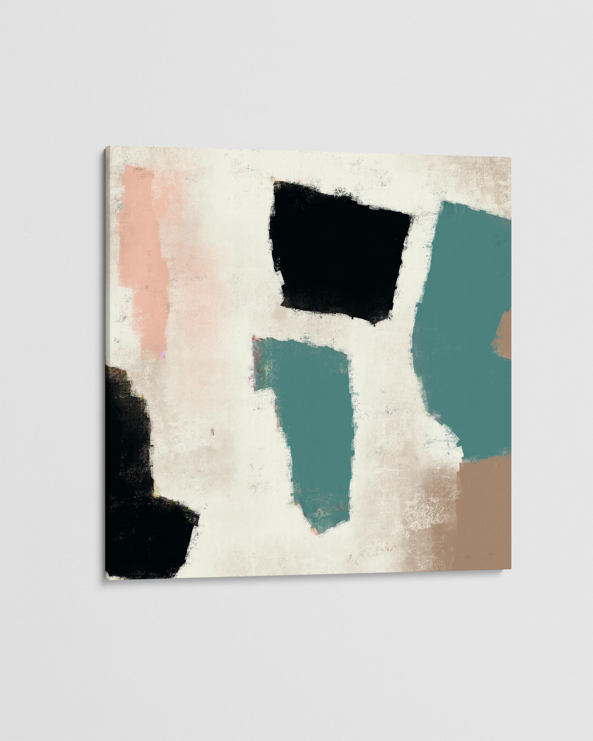 Abstract art piece with geometric shapes on a light gray background