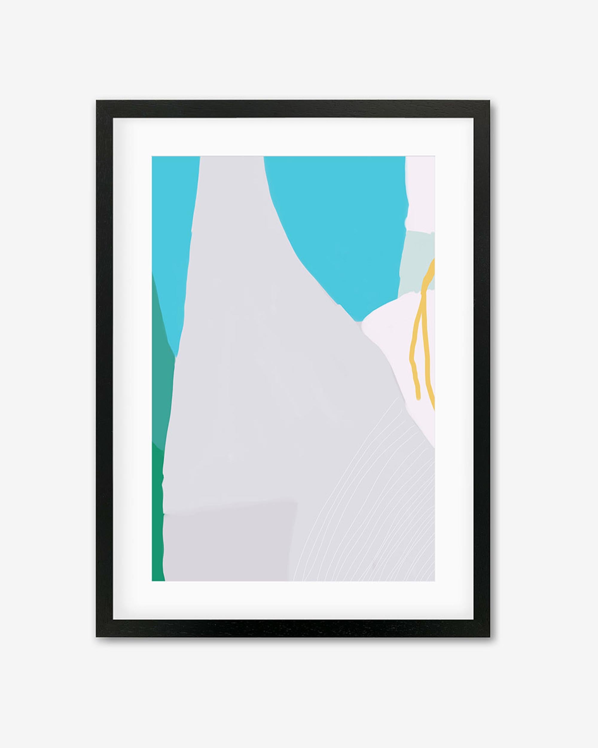 Blue Grey Abstract Linocut Framed Art