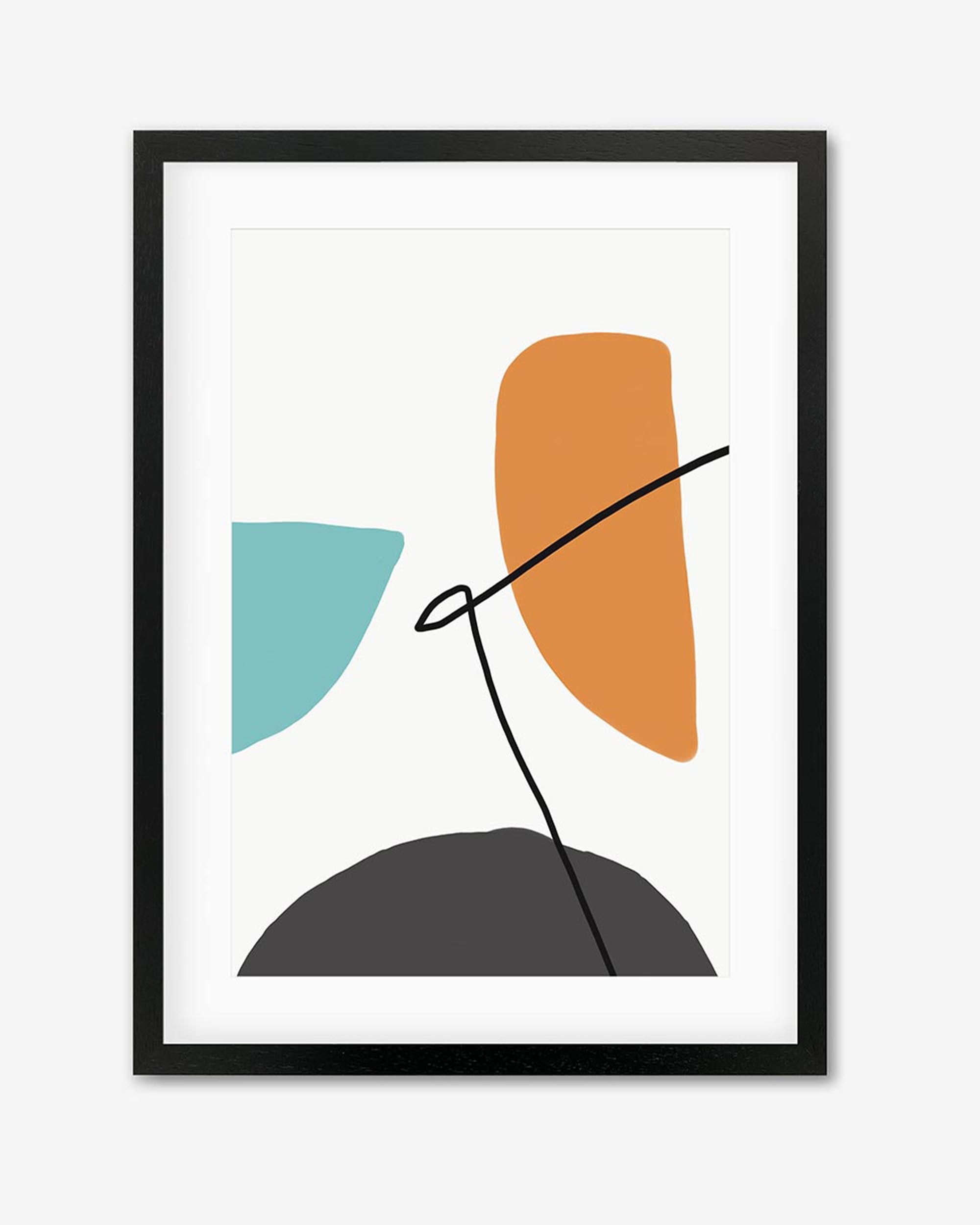 Abstract Line Orange Teal Grey Framed Art