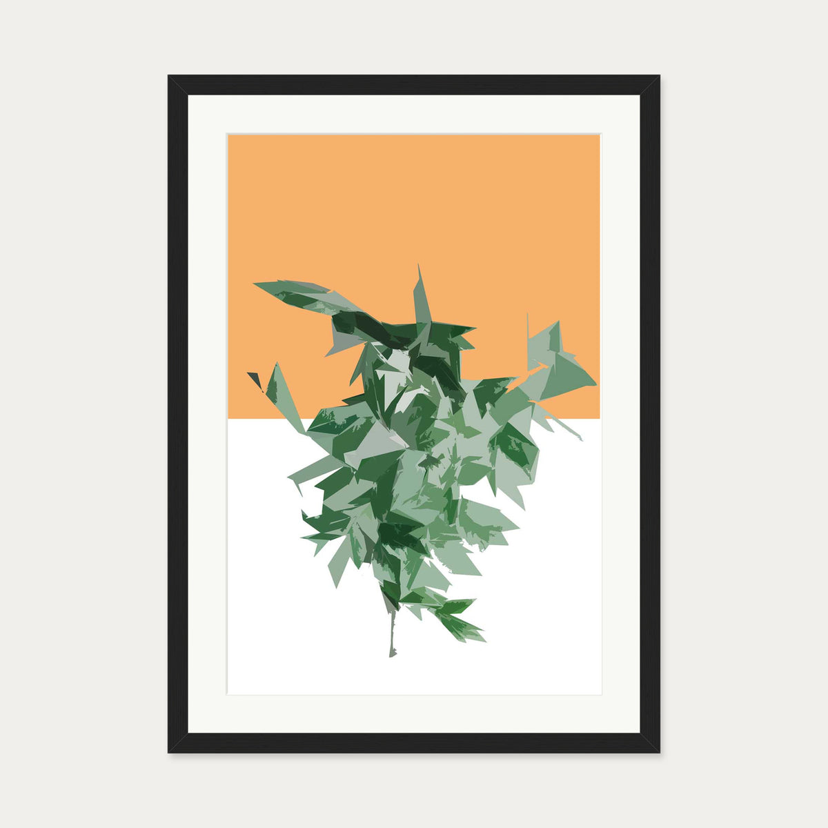 Green White Orange Art Print — 50 x 70 cm — Black Frame