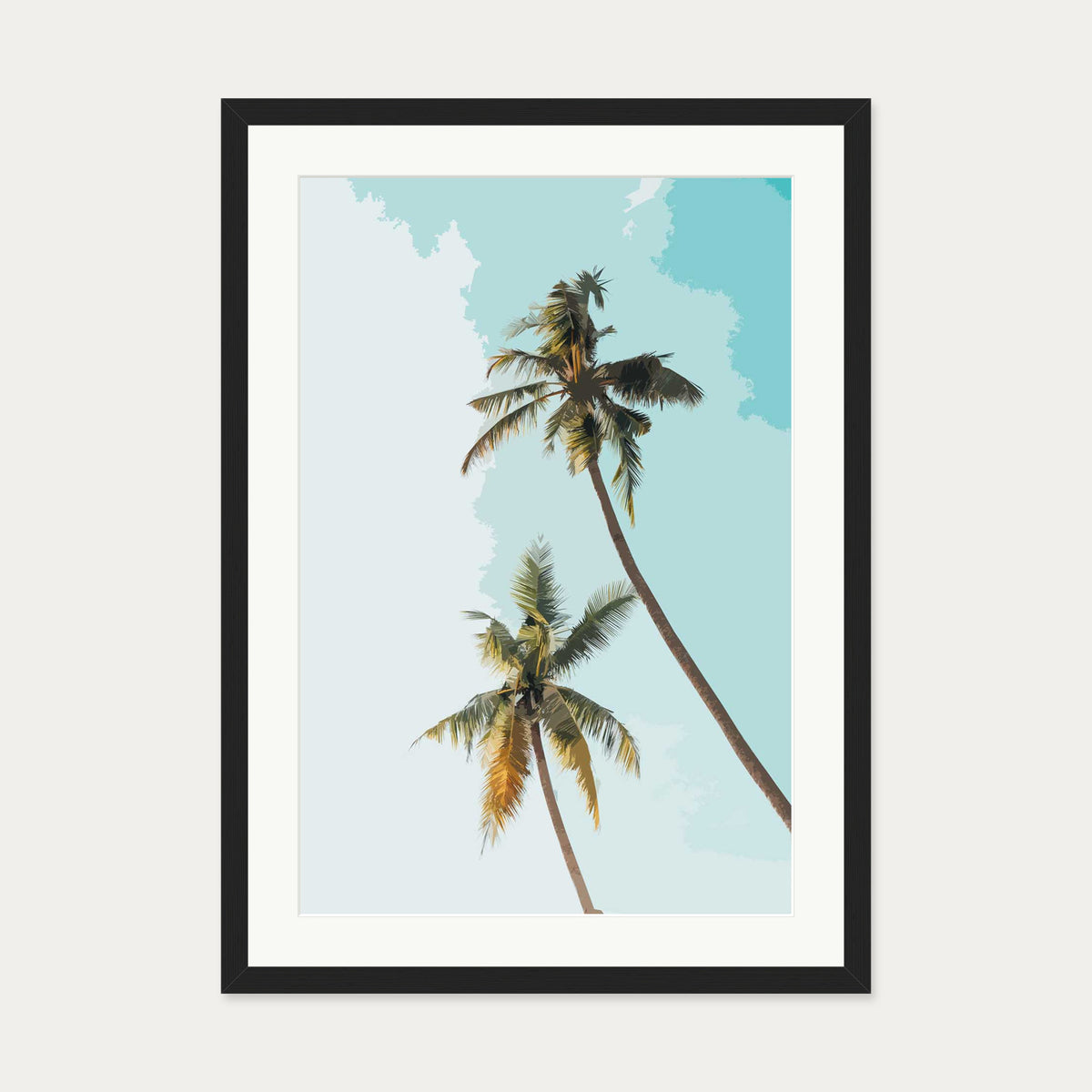 Palm Trees Illustrated Art Print — 50 x 70 cm — Black Frame