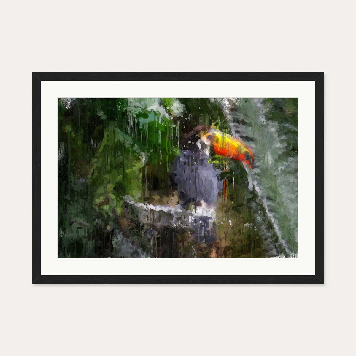 Toucan Impressionist Animal Art Print — 50 x 70 cm — Black Frame