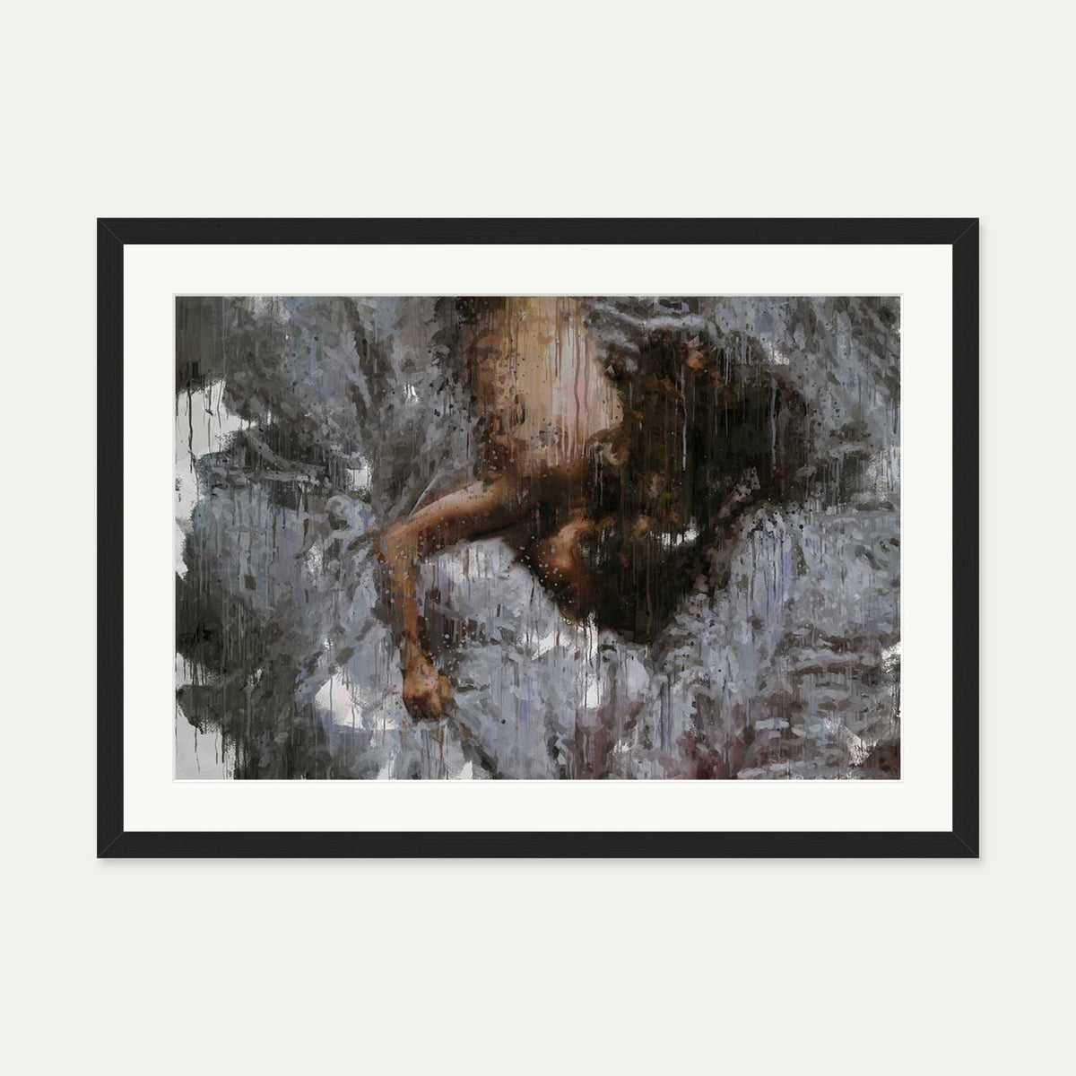 Nude Impressionist Painting Art Print — 50 x 70 cm — Black Frame