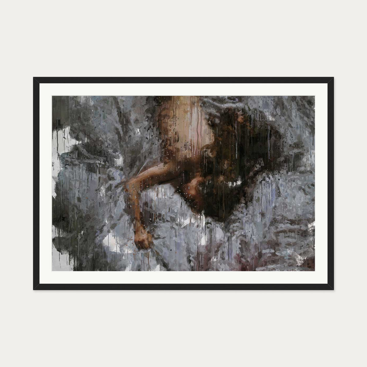Nude Impressionist Painting Art Print — 70 x 100 cm — Black Frame