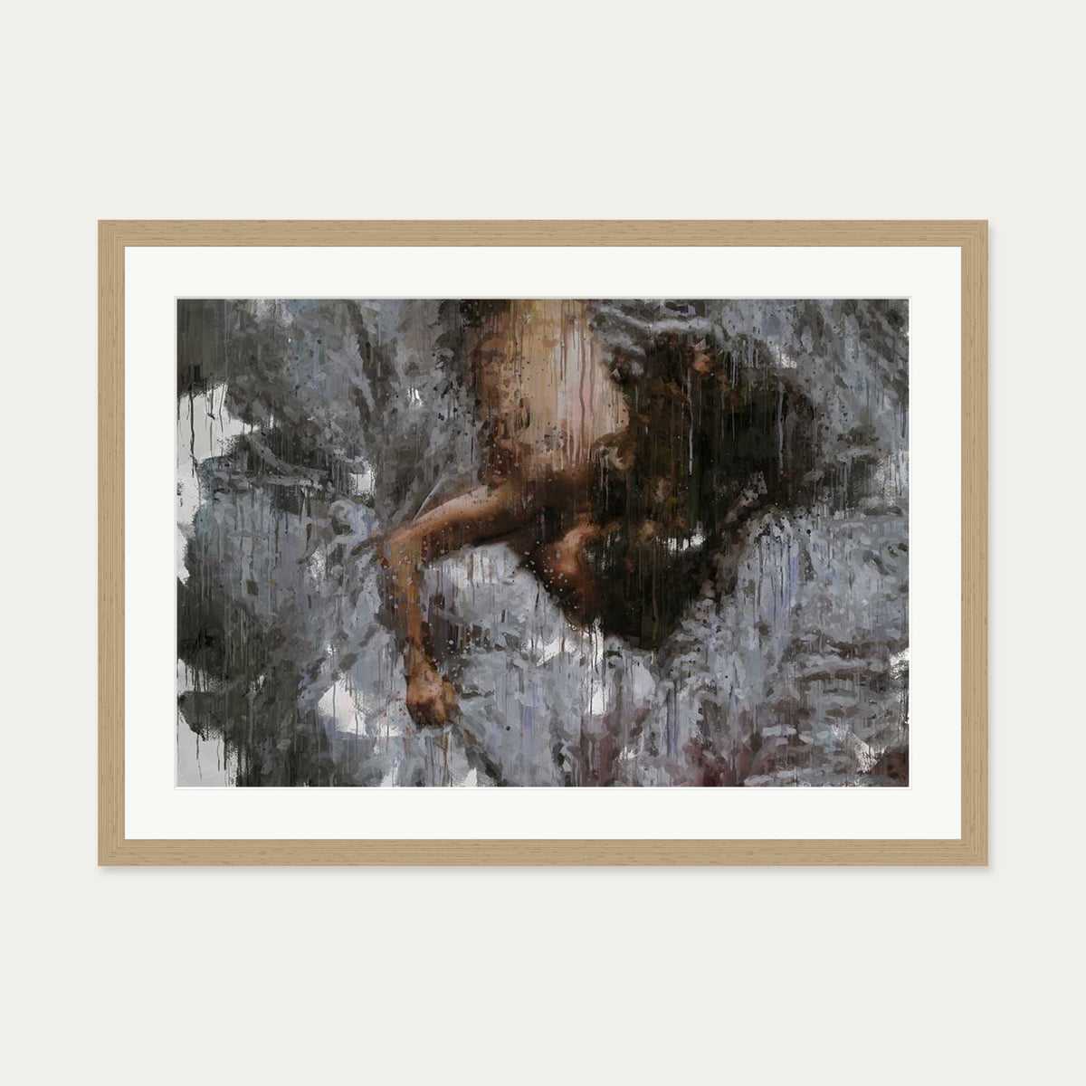 Nude Impressionist Painting Art Print — 50 x 70 cm — Oak Frame
