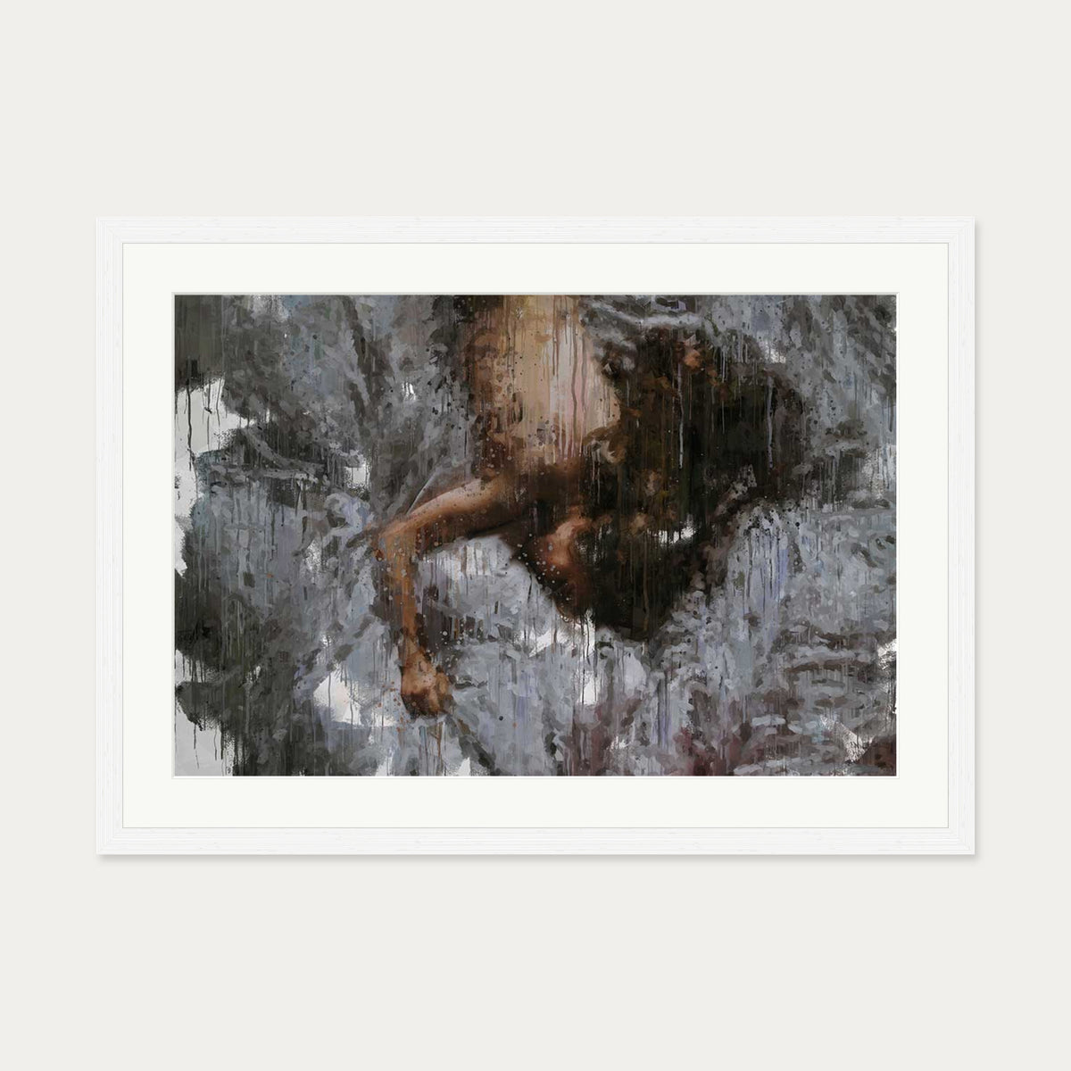 Nude Impressionist Painting Art Print — 50 x 70 cm — White Frame