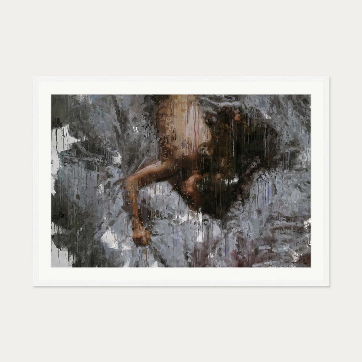 Nude Impressionist Painting Art Print — 70 x 100 cm — White Frame
