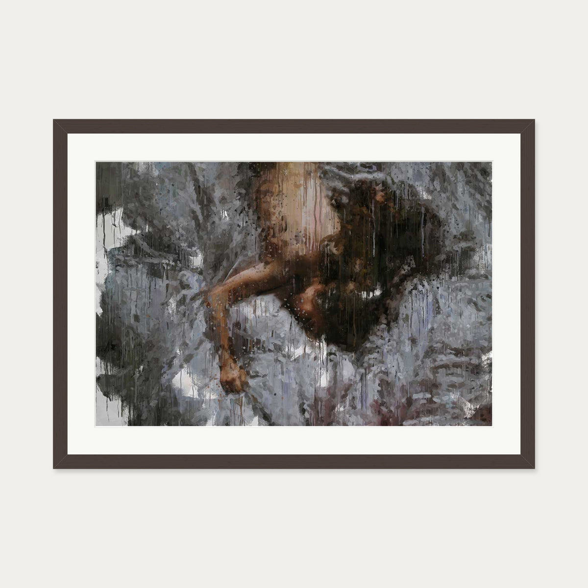 Nude Impressionist Painting Art Print — 50 x 70 cm — Brown Frame